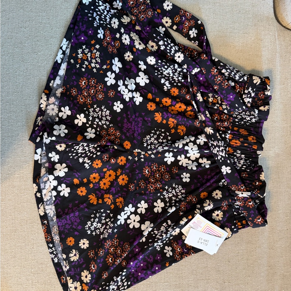 LuLaRoe Black High-Waist Shorts with Purple, Orange & White Floral Print